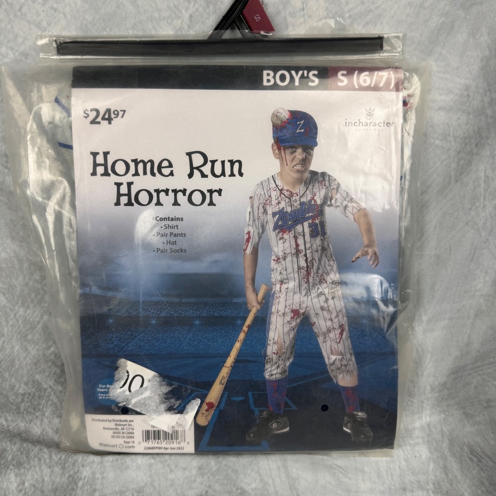 Zombie Baseball Player Halloween Costume Boys Small 6/7 Home Run Horror Scary